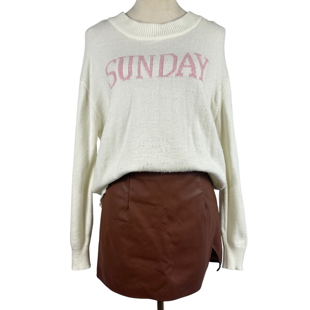 Cream Pink SUNDAY Knit Sweater Pullover Womens Small Casual Lightweight
